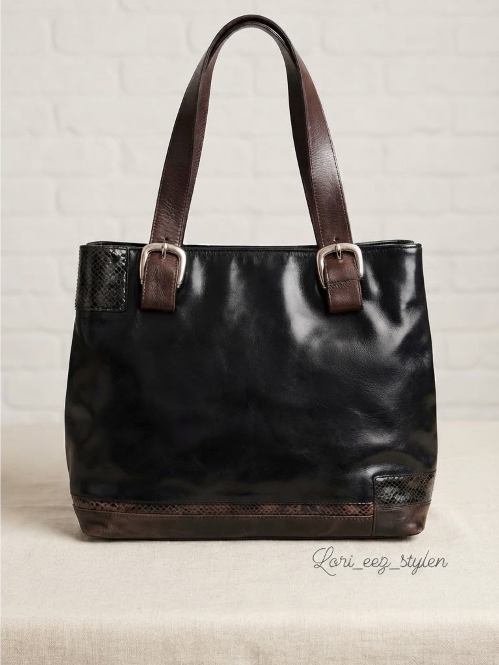 Black and Brown Leather Shoulder Tote
